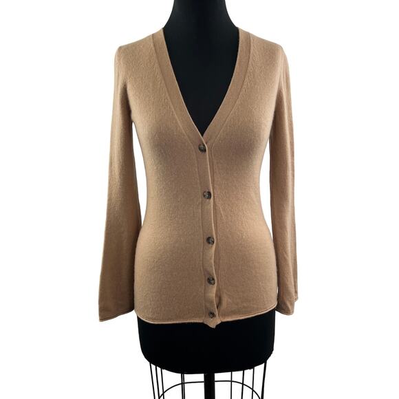 THEORY Beige Cashmere Bell Sleeve Cardigan V-Neckline Button-Down Size S Small - Picture 1 of 12
